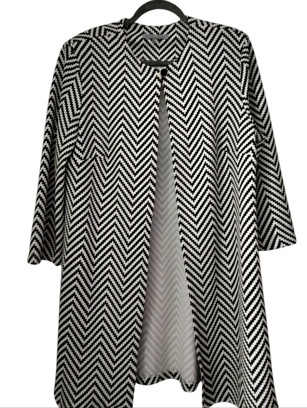 Danny & Nicole Black & White Chevron Open-Front Blazer Jacket Size 16